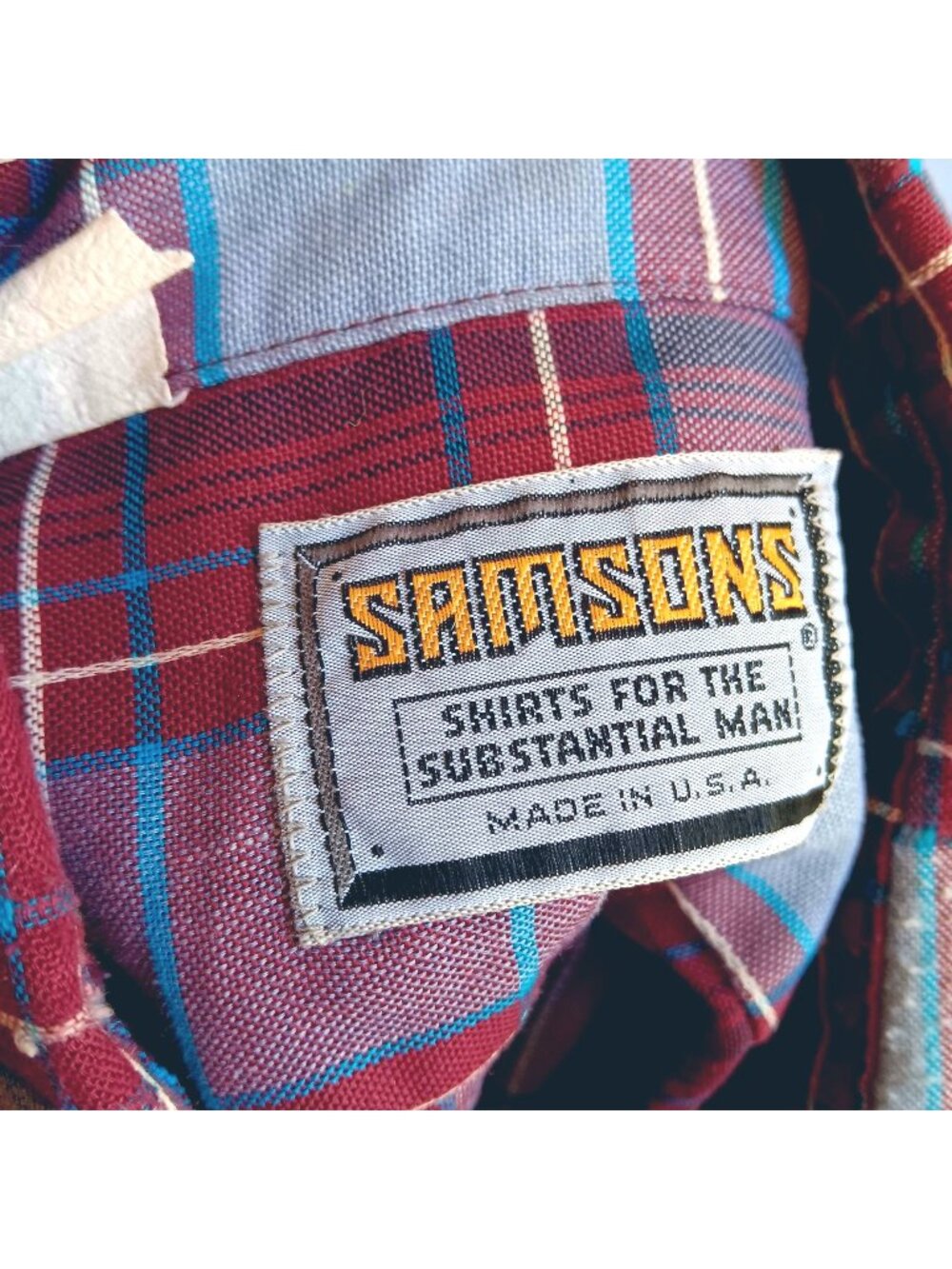 3XL Vintage Men's Shirt Camp Dad 1970's Samsons USA Plaid Button-Up Oxford Prep